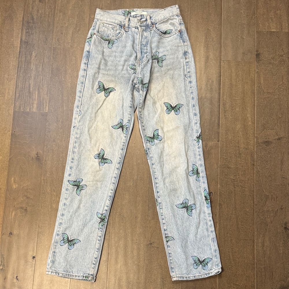 PacSun Blue Butterfly Print Women's Dad Jeans